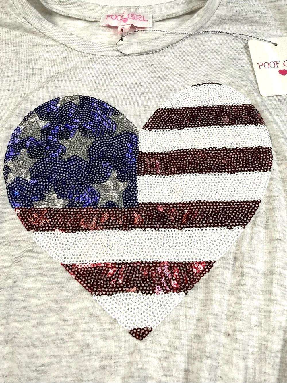 NWT POOF GIRL Patriotic Sequin Heart Tie Front Top XL Americana USA 4th July NEW